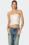 Edikted Samara Strapless Sequin Top In White