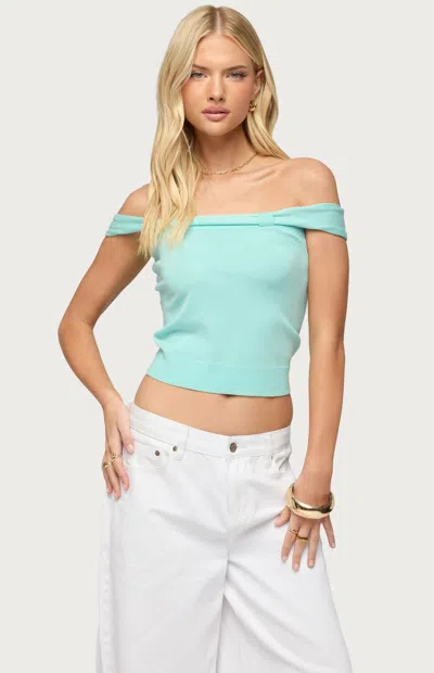 Edikted Women's Sami Off Shoulder Knit Top In Aqua In Blue