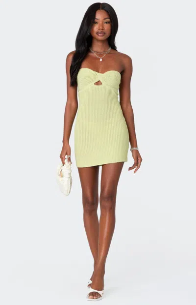 Edikted Sammie Strapless Twist Front Sweater Minidress In Green