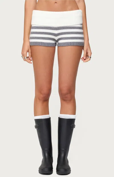 Edikted Saphi Stripe Foldover Waist Knit Shorts In Neutral