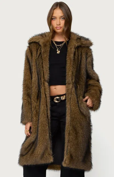 Edikted Saphira Oversize Faux Fur Coat In Brown