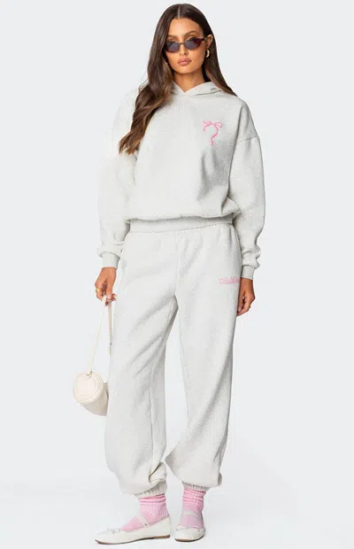 Edikted Sasha Bow Detail Sweatpants In Gray-melange