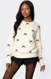 Edikted Satin Bow Oversized Sweater In Neutral