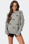 Edikted Satin Bow Oversized Sweater In Gray-melange
