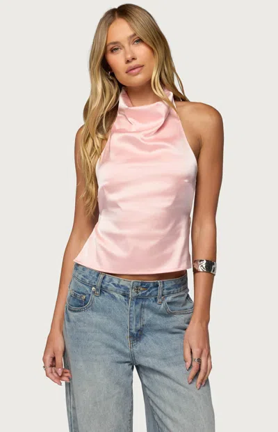 Edikted Women's Satin Effect Backless Cowl Neck Top In Light Pink