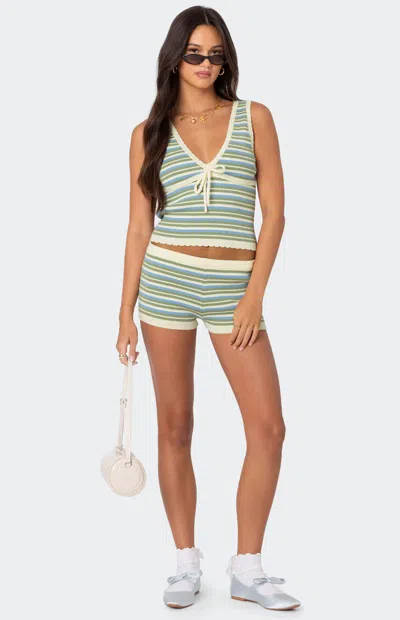 Edikted Women's Scalloped & Striped Knit Shorts In Green