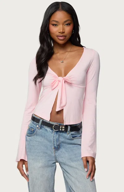 EDIKTED WOMEN'S SCARLETTE TIE FRONT TOP IN LIGHT PINK