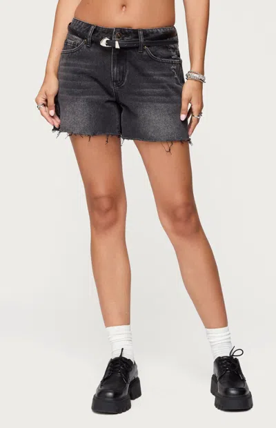 Edikted Women's Scottie Low Rise Denim Shorts In Black