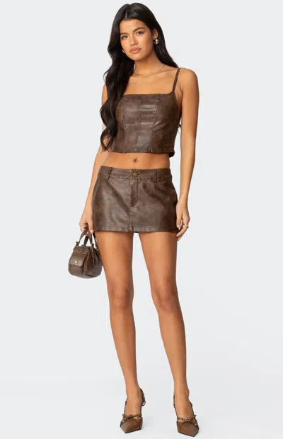 Edikted Women's Scout Washed Faux Leather Skort In Light Brown