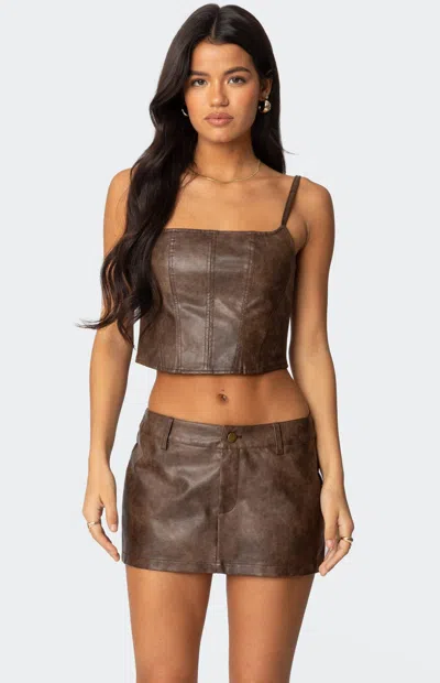 Edikted Women's Scout Zip Up Faux Leather Corset In Light Brown