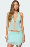 Edikted Sea Star Split Front Chiffon Top In Blue