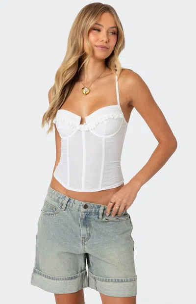 Edikted Women's Semi Sheer Linen Look Corset In White