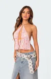 Edikted Sequin Crochet Open Back Top In Pink