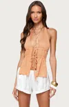 Edikted Sequin Knit Split Front Backless Top In Orange