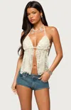 Edikted Sequin Lace Split Front Backless Top In White