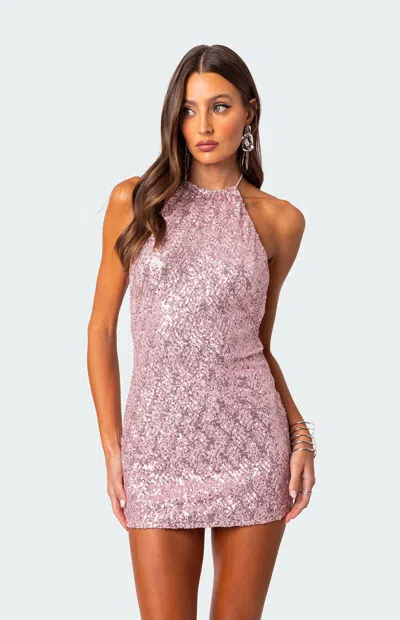 Edikted Sequin Halter Minidress In Pink