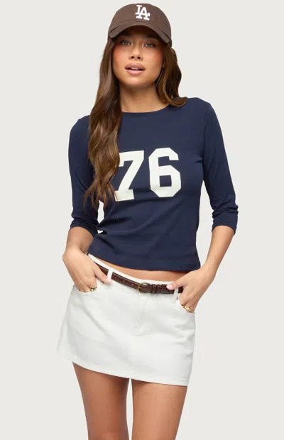 Edikted Women's Seventy Six Quarter Sleeve T-shirt In Navy In Blue