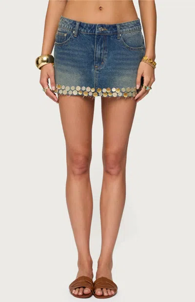Edikted Shaina Iridescent Denim Mini Skirt In Blue