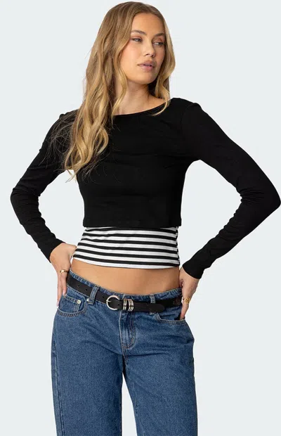 Edikted Shania Layered Long Sleeve Crop Top In Black