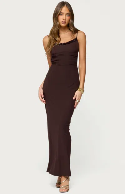 Edikted Women's Shanna Backless Mesh Maxi Dress In Brown