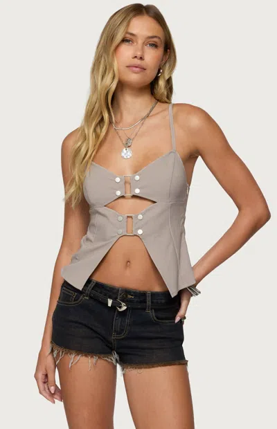 Edikted Shay Buckle Split Cutout Camisole In Gray