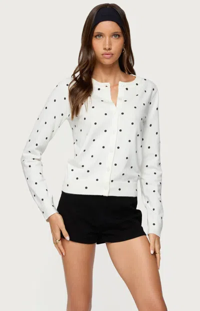 Edikted Shea Polka Dot Knitted Cardigan In White