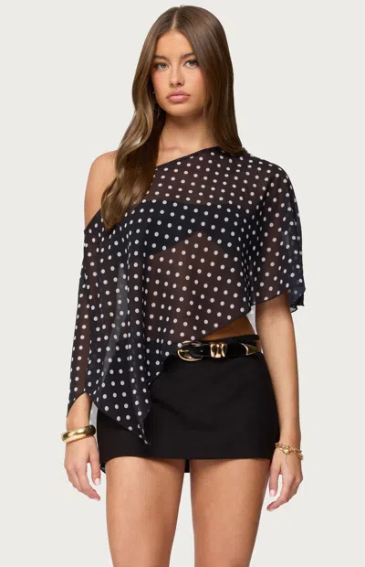 Edikted Sheer Chiffon Asymmetric Polka Dot Poncho In Burgundy