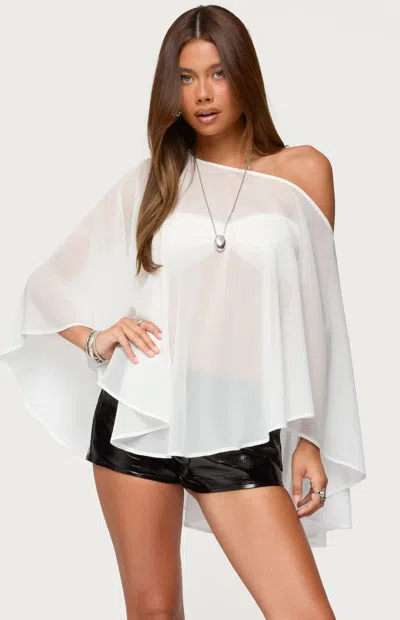 Edikted Sheer Chiffon One-shoulder Poncho In White