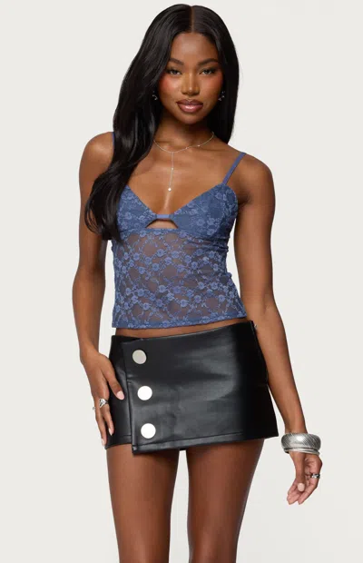 Edikted Sheer Lace Cut Out Tank Top In Blue