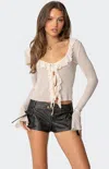 Edikted Sheer Mesh Ruffled Top In White