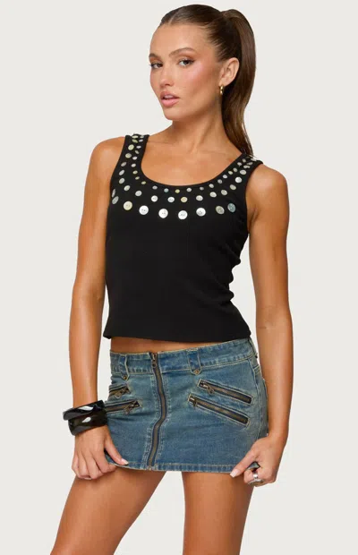 Edikted Beach Babe Pearly Button Tank In Black