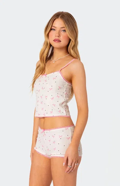 Edikted Women's Shelly Pointelle Printed Tank Top In White