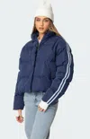 Edikted Sherry Side Stripe Puffer Jacket In Blue