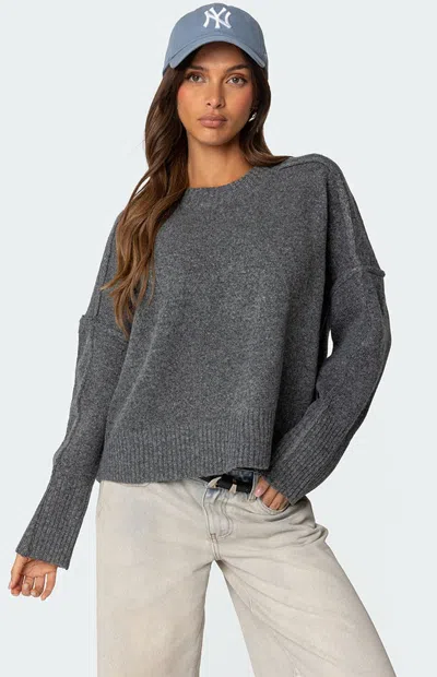 Edikted Shirley Oversize Crewneck Sweater In Dark-gray