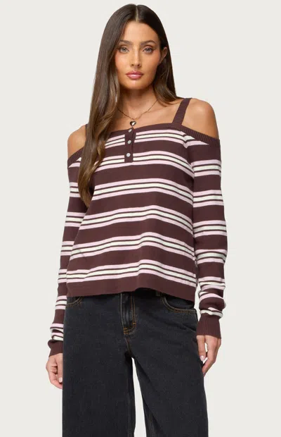 Edikted Shyla Off Shoulder Striped Knit Top In Multi