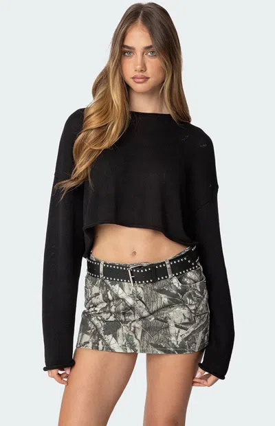 Edikted Shyrah Oversize Knit Crop Top In Black