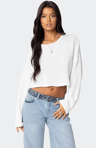 Edikted Shyrah Oversize Knit Crop Top In White