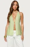 Edikted Silky Look Split Front Halter Top In Green