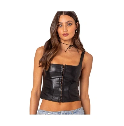 Edikted Simone Faux Leather Corset Top In Black