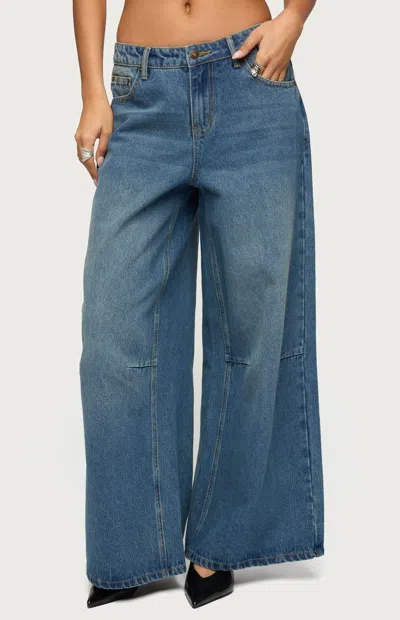 Edikted Skater Girl Washed Low Rise Wide Leg Jeans In Blue