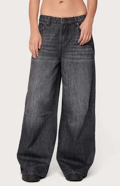 Edikted Skater Girl Washed Low Rise Wide Leg Jeans In Black
