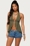Edikted Skye Backless Split Front Halter Top In Green