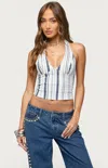 Edikted Sofey Stripe Denim Halter Top In Blue