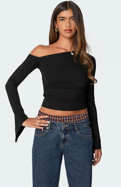 Edikted Stacie Ruched One-shoulder Top In Black