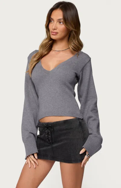 Edikted Women's Stacie V Neck Sweater In Heather Grey In Gray