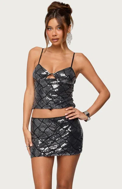 Edikted Stajie Diamond Pattern Sequin Camisole In Black