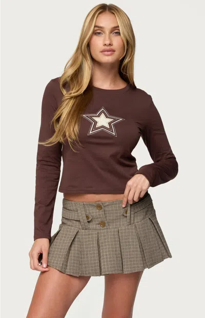 Edikted Starlett Long Sleeve Cotton T-shirt In Brown