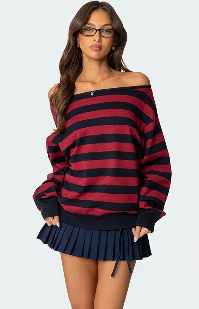 Edikted Sterling Stripe Off The Shoulder Sweater In Multi