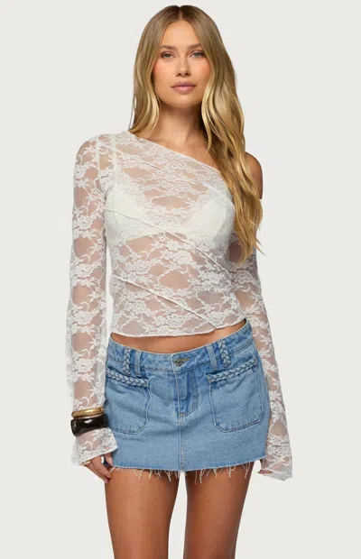 Edikted Women's Stitched Sheer Lace Off Shoulder Top In White