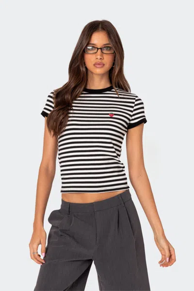 Edikted Strawberry Fields Striped Tee In Black And White